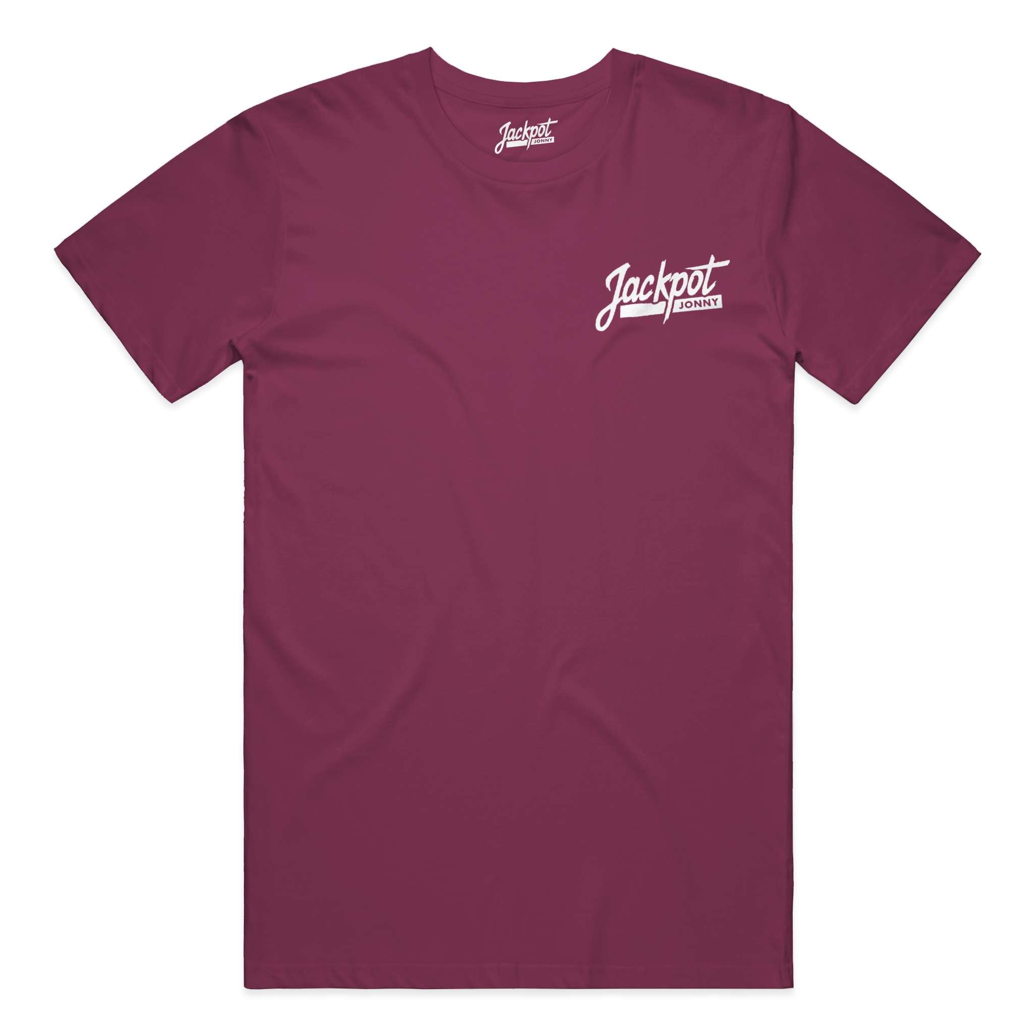 jackpot jonny - tshirt - classic logo - maroon